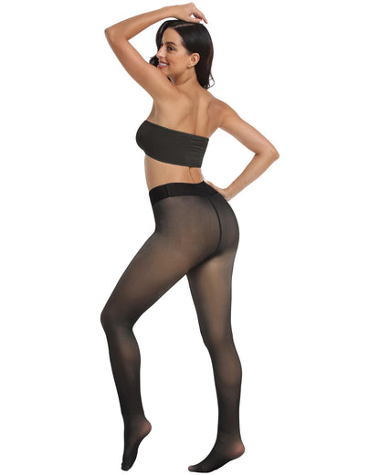 CHRLEISURE Women's Fleece Lined Tights - Fake Sheer Warm Pantyhose Thick Winter Leggings(TR Black, M/L)