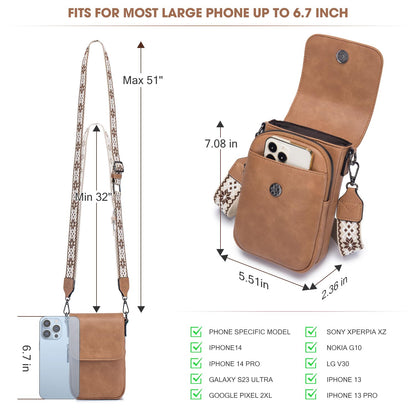 POIUGOYA Small Crossbody Bags for Women Trendy,Leather Triple Compartment Cell Phone Crossbody Wallet Purses with Card Slots