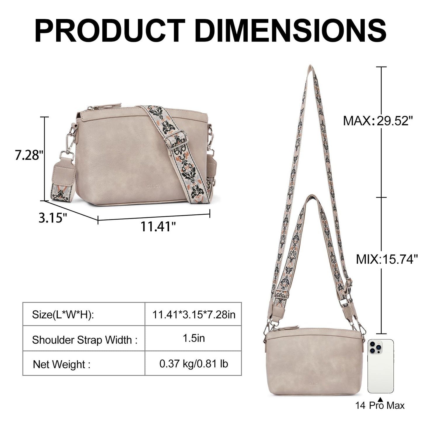 CLUCI Crossbody Purses for Women Trendy Vegan Leather Small Crossbody Bags Women Shoulder Handbags with Wide Straps