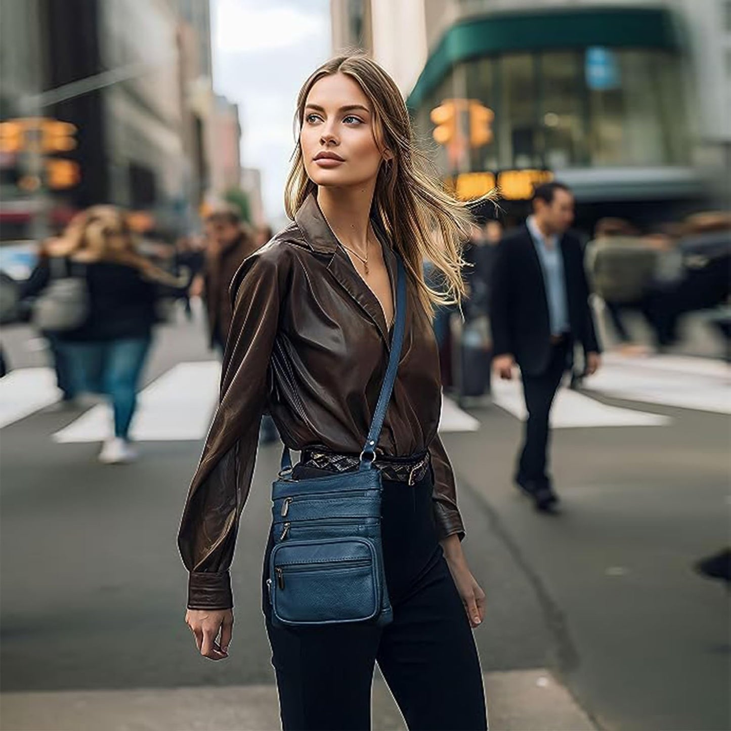 Krediz Leather Crossbody purses for Women - travel bag with 4 Zippers, Soft & Durable Purses for Women Trendy