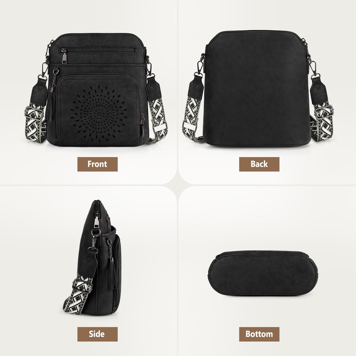 RAINSMORE Crossbody Bags for Women Leather Crossbody Purse Designer Womens Shouler Bags Handbags Trendy Medium Cross Body Purse Travel Work, black