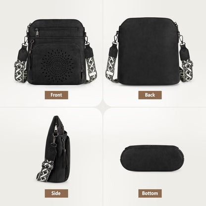 RAINSMORE Crossbody Bags for Women Leather Crossbody Purse Designer Womens Shouler Bags Handbags Trendy Medium Cross Body Purse Travel Work, black