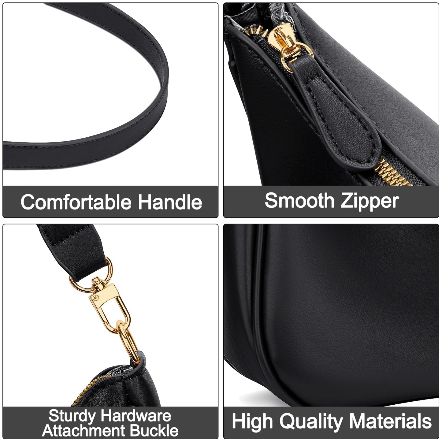 KKXIU Shoulder Bag for Women Cute Hobo and Tote Handbags Retro Clutch Underarm Purse with 2 Removable Straps (Black)
