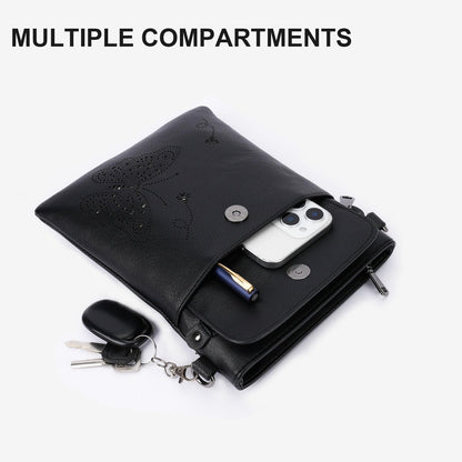 Crossbody Bags for Women Vegan Leather Cross Body Purse with Adjustable Strap Multiple Pockets Shoulder Handbags BLACK