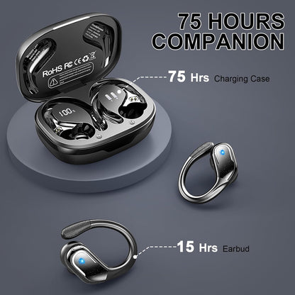Wireless Earbuds Sport Bluetooth Headphones 5.4, 2025 Bluetooth Earbuds 75Hrs Stereo, 4 HD Mic, Over-Ear Buds with Earhooks ENC Noise Canceling Earphones, IP7 Waterproof Headset for Workout/Running