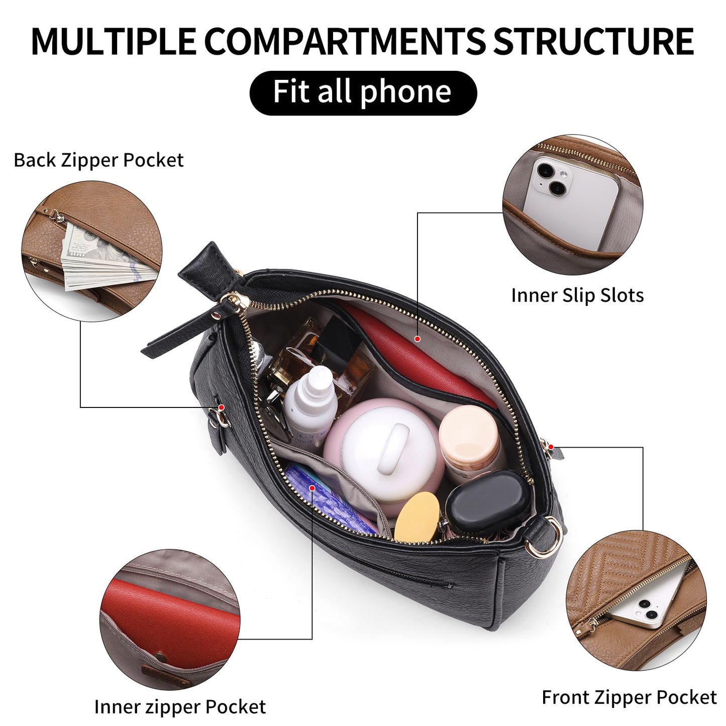 SENDEFN Crossbody Bags for Women Trendy, Vegan Leather Purses Medium Crossbody Purses Shoulder HandbagsTravel with Wide Strap