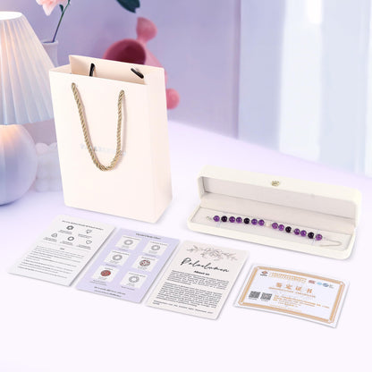 Palaelumen Certified Natural Amethyst Bracelet Gift Set for Women, 8mm Freshwater Pearl & Birthstones in Sterling Silver - Adjustable Beaded Chain Jewelry (Length 8'')