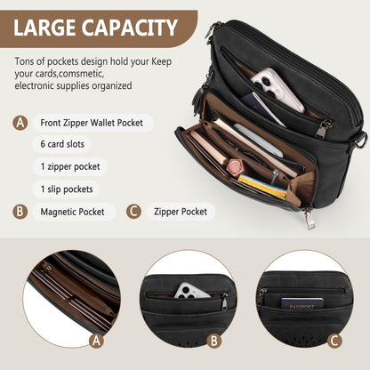 RAINSMORE Crossbody Bags for Women Leather Crossbody Purse Designer Womens Shouler Bags Handbags Trendy Medium Cross Body Purse Travel Work, black