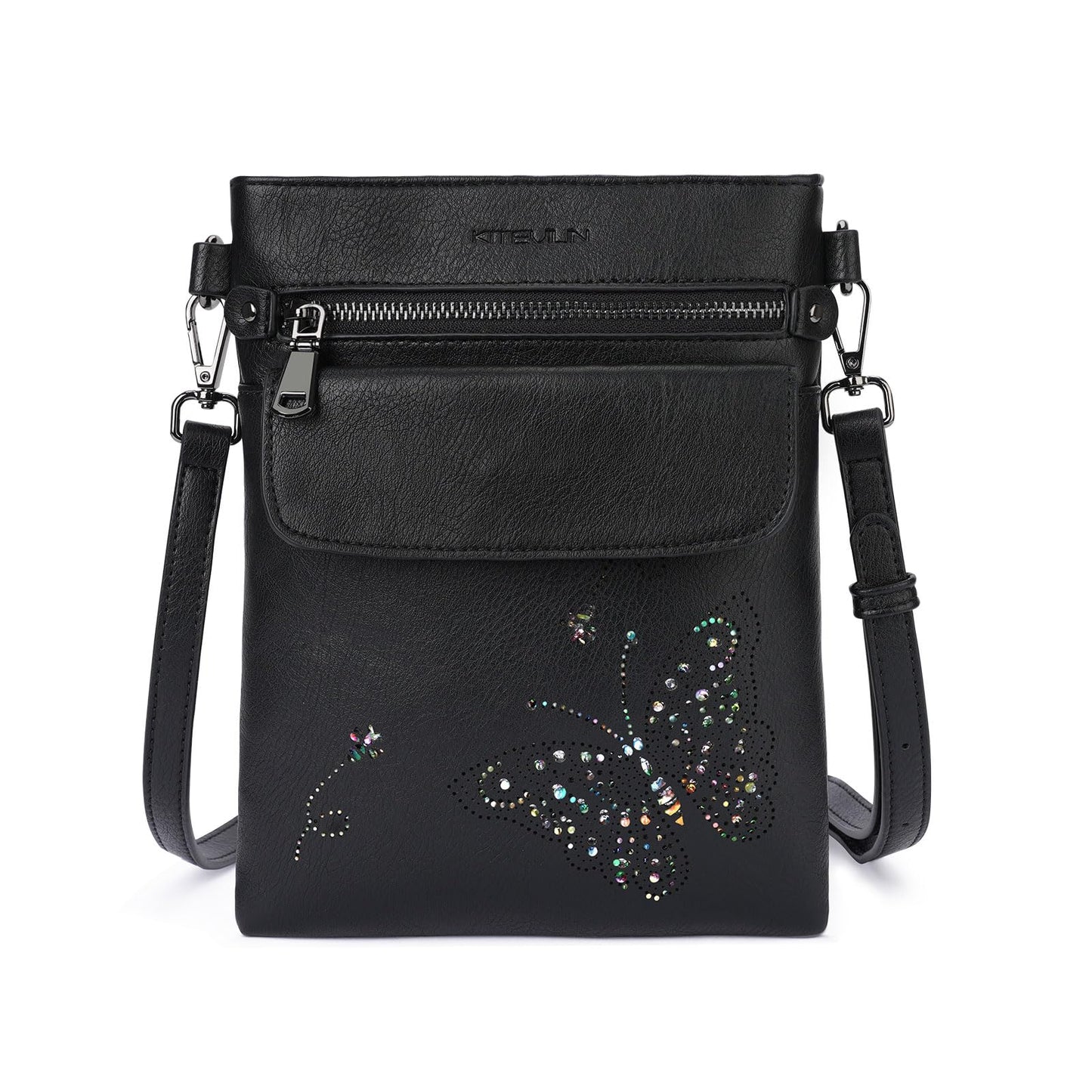 Crossbody Bags for Women Vegan Leather Cross Body Purse with Adjustable Strap Multiple Pockets Shoulder Handbags BLACK