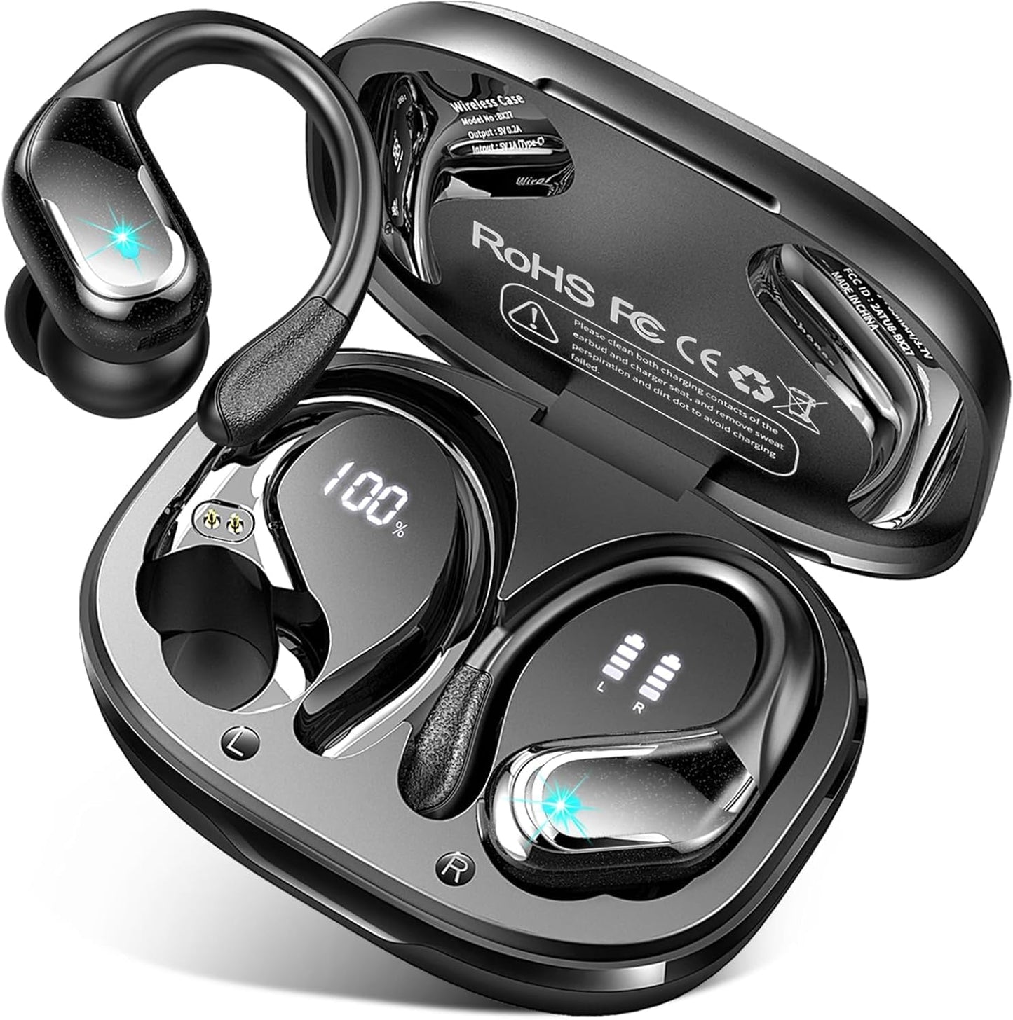 Wireless Earbuds Sport Bluetooth Headphones 5.4, 2025 Bluetooth Earbuds 75Hrs Stereo, 4 HD Mic, Over-Ear Buds with Earhooks ENC Noise Canceling Earphones, IP7 Waterproof Headset for Workout/Running