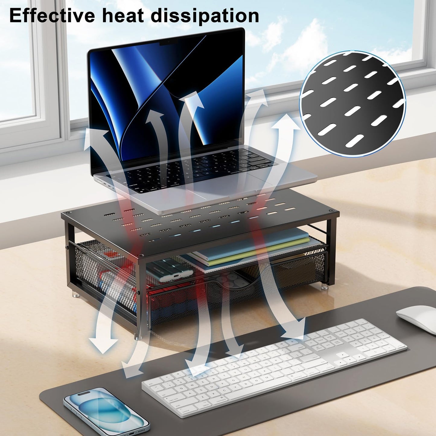 gianotter Computer Monitor Stand Riser, Desk Organizers and Accessories with Drawer, Office Desk Accessories & Workspace Desktop Organizers Storage for Printer Stand (Black)