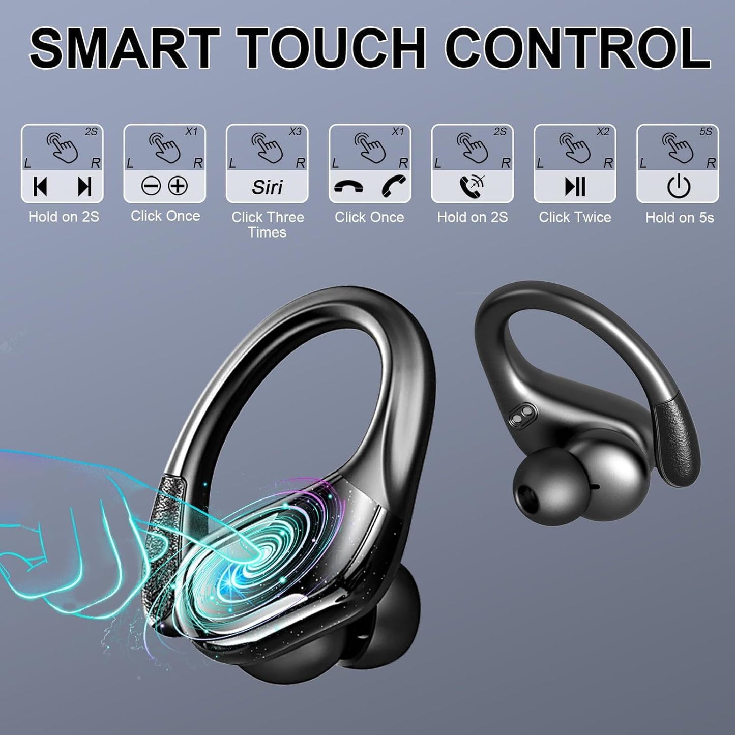 Wireless Earbuds Sport Bluetooth Headphones 5.4, 2025 Bluetooth Earbuds 75Hrs Stereo, 4 HD Mic, Over-Ear Buds with Earhooks ENC Noise Canceling Earphones, IP7 Waterproof Headset for Workout/Running