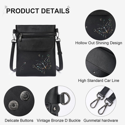 Crossbody Bags for Women Vegan Leather Cross Body Purse with Adjustable Strap Multiple Pockets Shoulder Handbags BLACK
