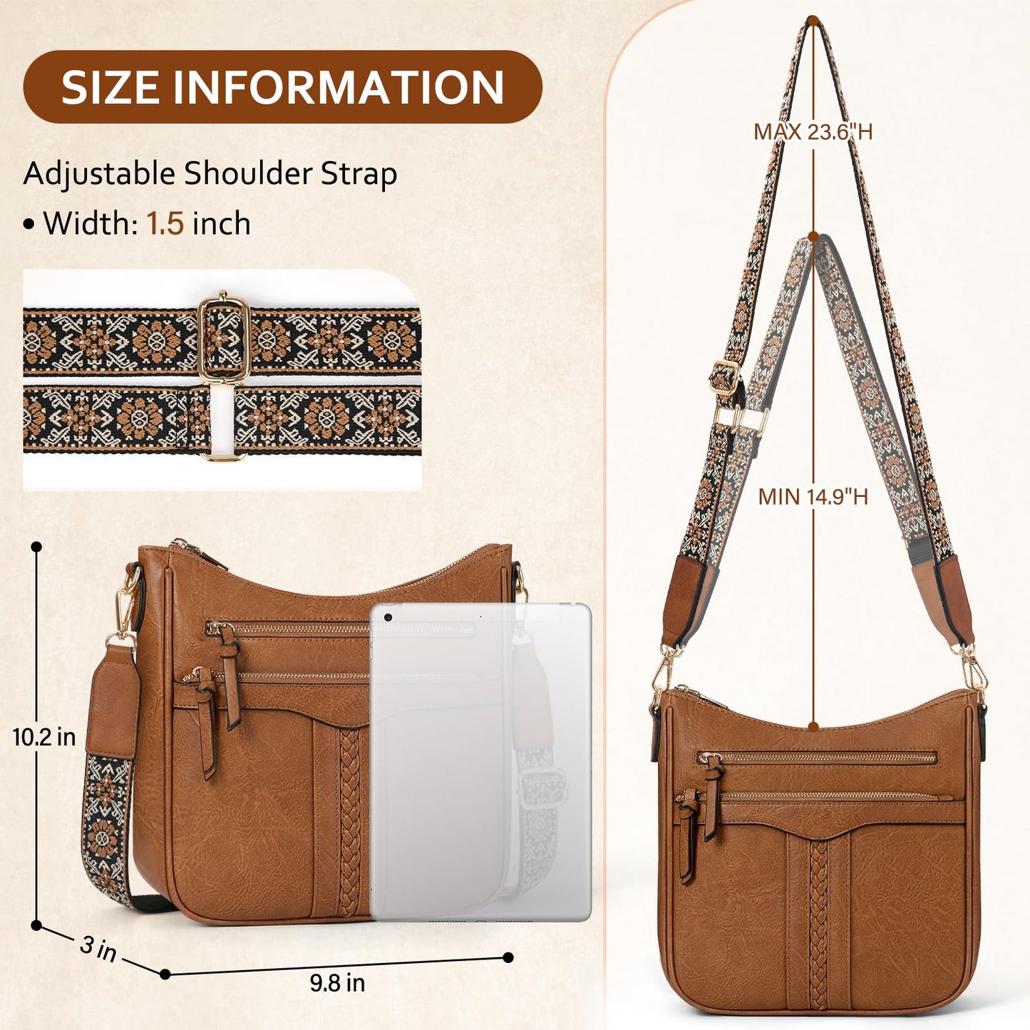 RAINSMORE Crossbody Bags for Women, Trendy Crossbody Purses Soft Leather Shoulder Handbags Lightweight Travel Purse