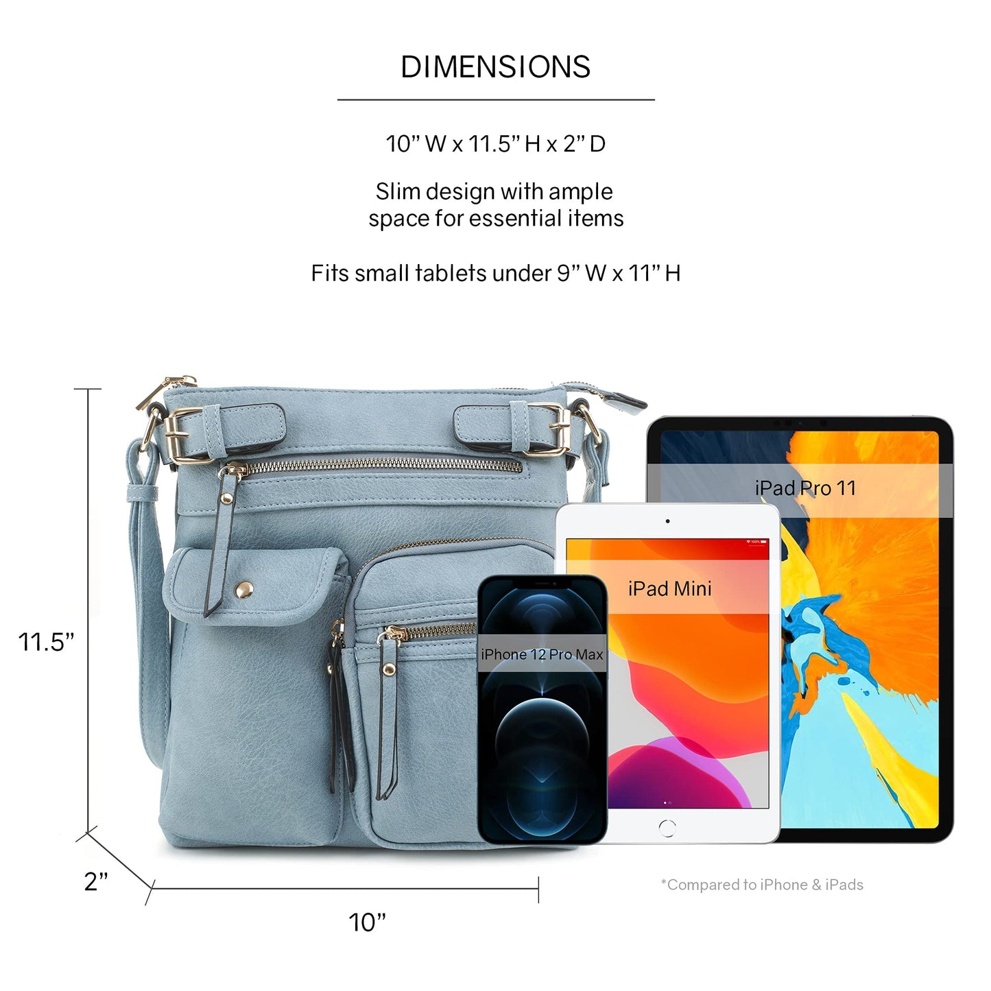 SG SUGU Katie Lightweight Medium Crossbody Bag Shoulder Bag with Multi Pocket for Women | Blue