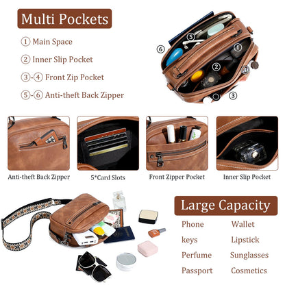 AGLOD Crossbody Bags for Women Vegan Leather Shoulder Handbags Small Cross Body Purses for Women Trendy with Wide Strap