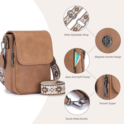 POIUGOYA Small Crossbody Bags for Women Trendy,Leather Triple Compartment Cell Phone Crossbody Wallet Purses with Card Slots