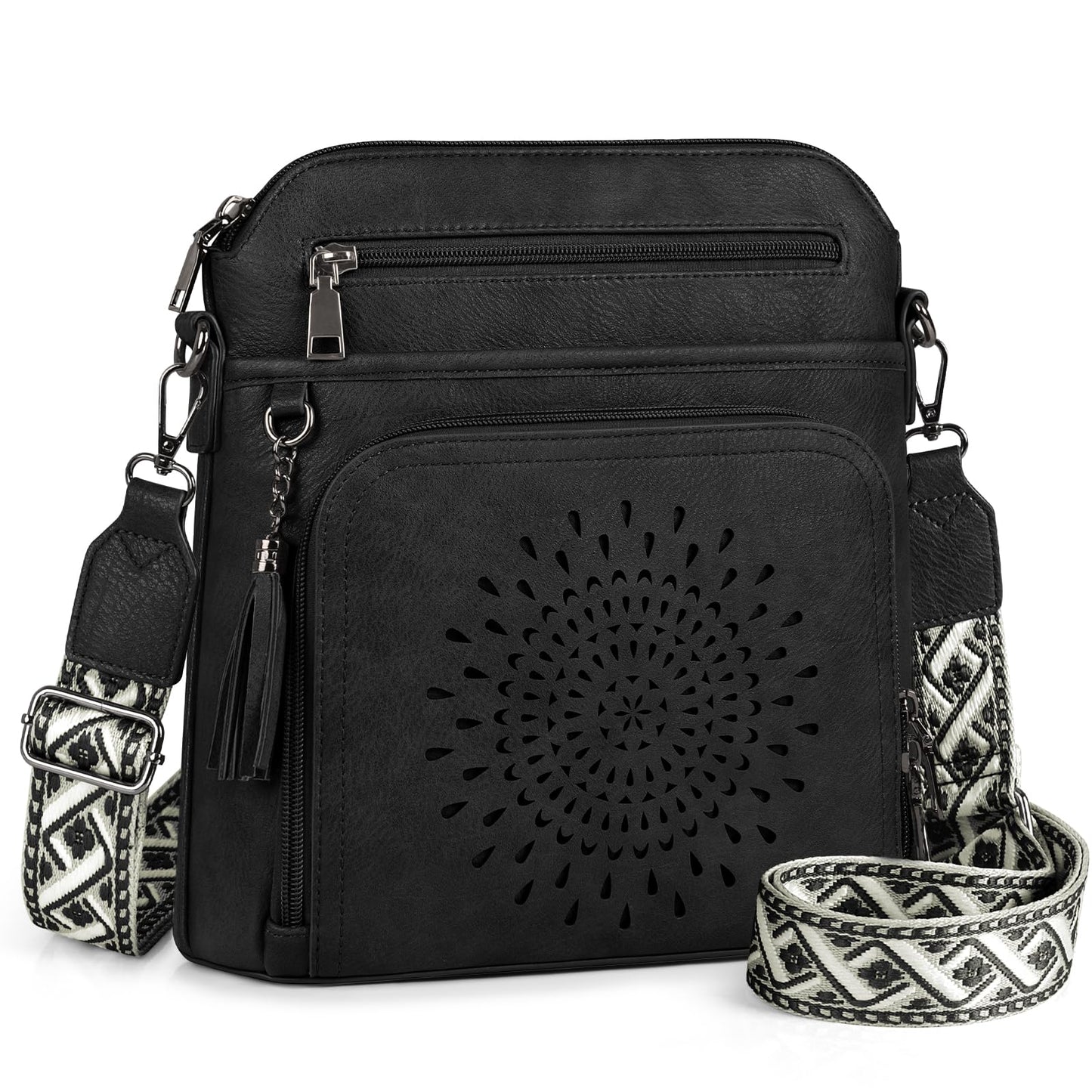 RAINSMORE Crossbody Bags for Women Leather Crossbody Purse Designer Womens Shouler Bags Handbags Trendy Medium Cross Body Purse Travel Work, black