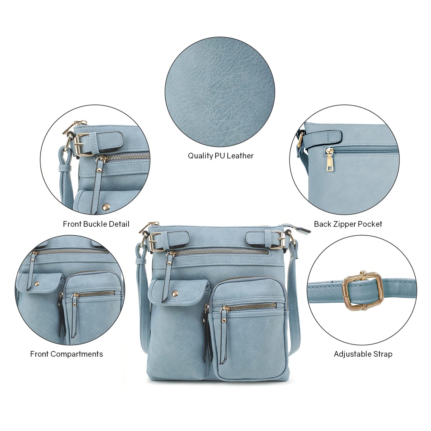 SG SUGU Katie Lightweight Medium Crossbody Bag Shoulder Bag with Multi Pocket for Women | Blue
