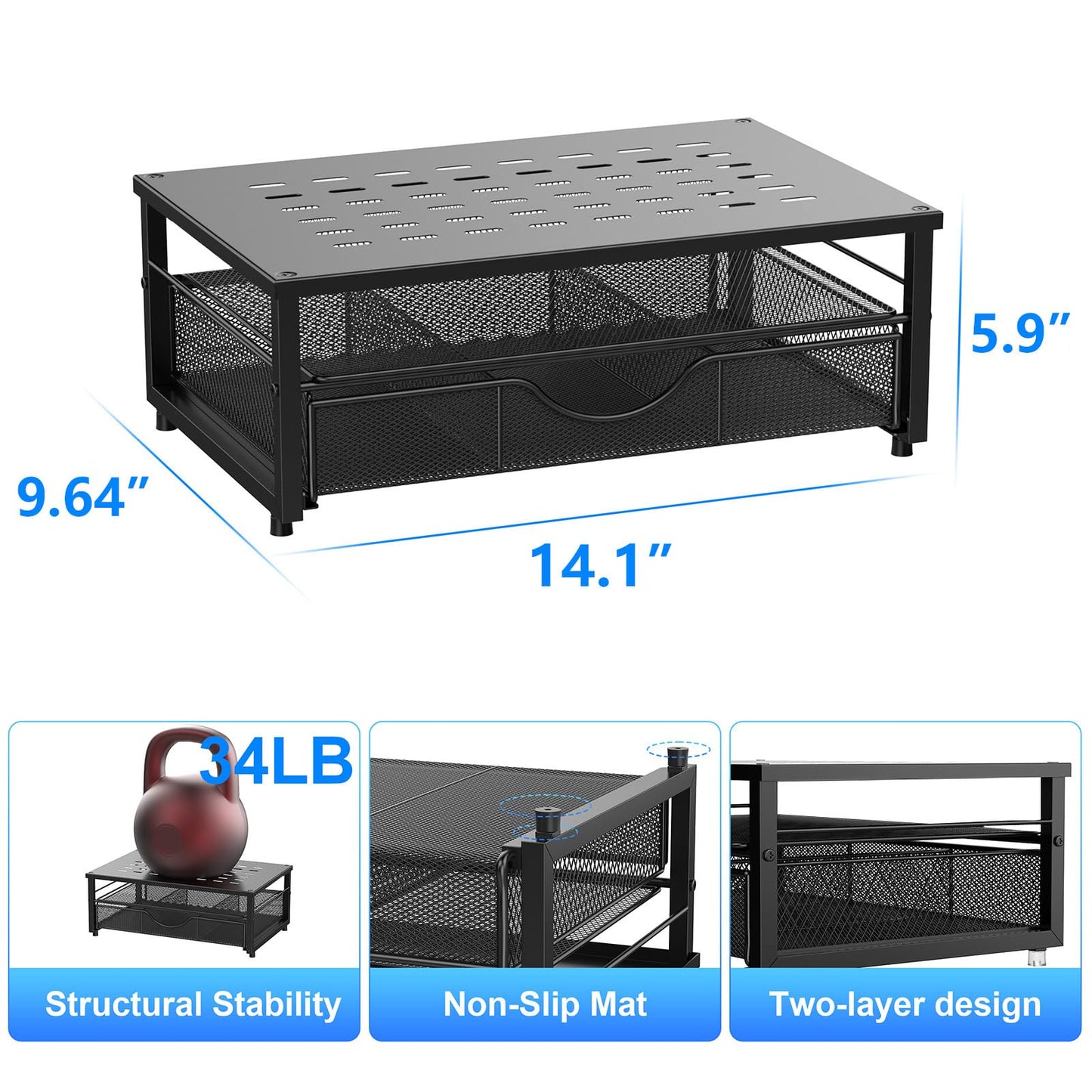 gianotter Computer Monitor Stand Riser, Desk Organizers and Accessories with Drawer, Office Desk Accessories & Workspace Desktop Organizers Storage for Printer Stand (Black)