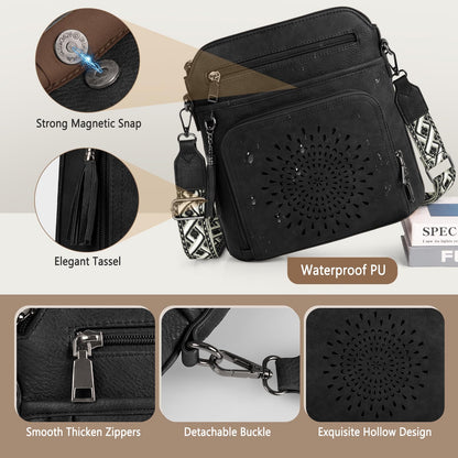 RAINSMORE Crossbody Bags for Women Leather Crossbody Purse Designer Womens Shouler Bags Handbags Trendy Medium Cross Body Purse Travel Work, black