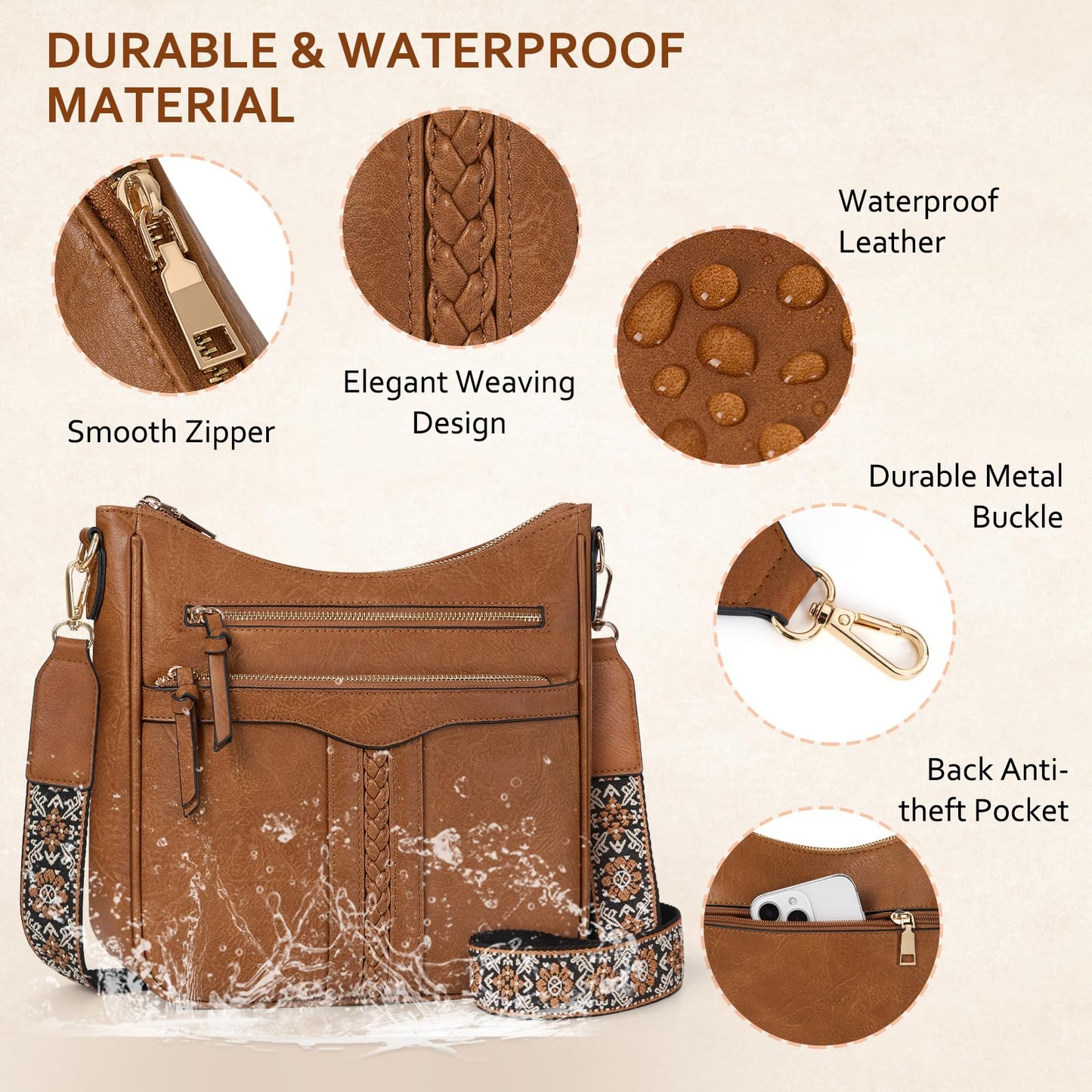 RAINSMORE Crossbody Bags for Women, Trendy Crossbody Purses Soft Leather Shoulder Handbags Lightweight Travel Purse