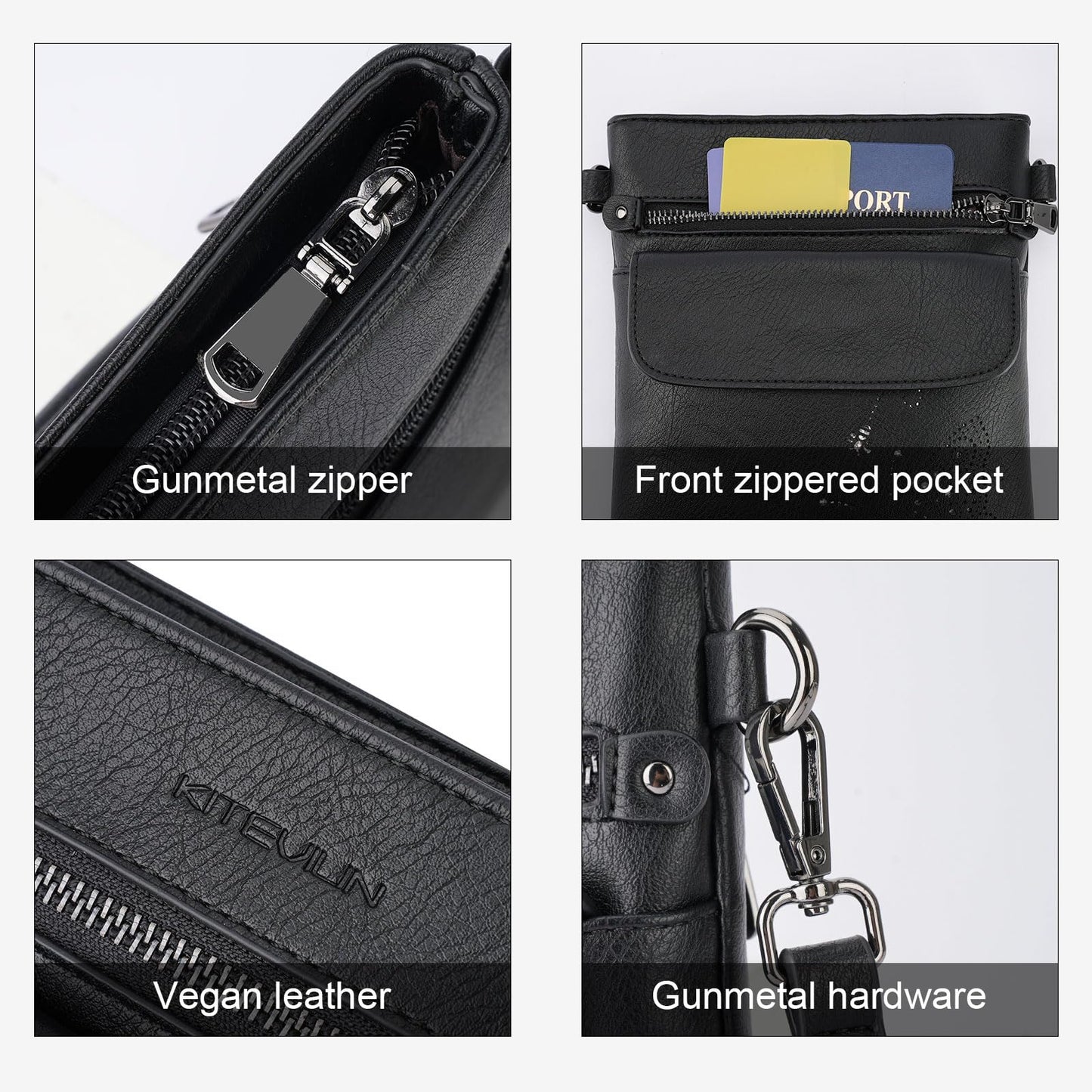 Crossbody Bags for Women Vegan Leather Cross Body Purse with Adjustable Strap Multiple Pockets Shoulder Handbags BLACK