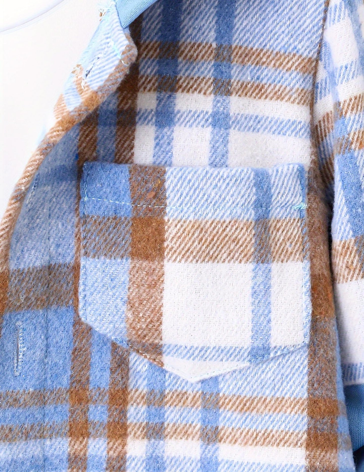 Fdqin Boys Clothing Set 2 Piece Outfits Pants Sets Cute Flannel Plaid Shirt Hoodie Shirt and Casual Sweatpants Blue 5-6Year