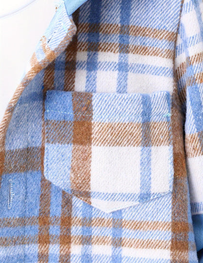 Fdqin Boys Clothing Set 2 Piece Outfits Pants Sets Cute Flannel Plaid Shirt Hoodie Shirt and Casual Sweatpants Blue 5-6Year